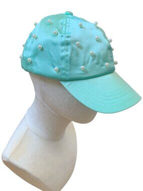 Steve Madden Satin Pearl Embellished Mint Green Baseball Cap